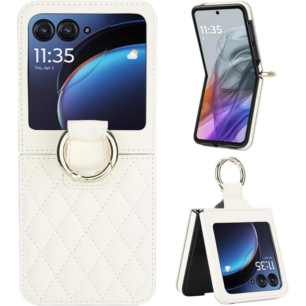 XNXCEVI for Motorola Razr+ 2024 Case with Ring, Premium Leather Back Cover Anti-